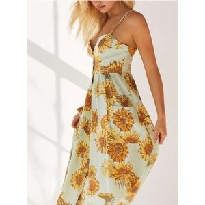 Cooperative Sunflower Linen Button-down Midi Dress